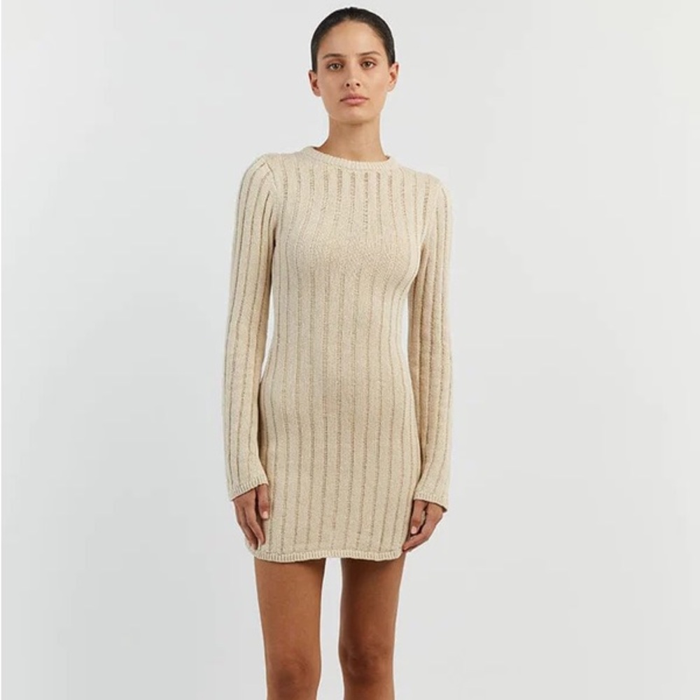 DISSH Cream Ribbed Knit Dress